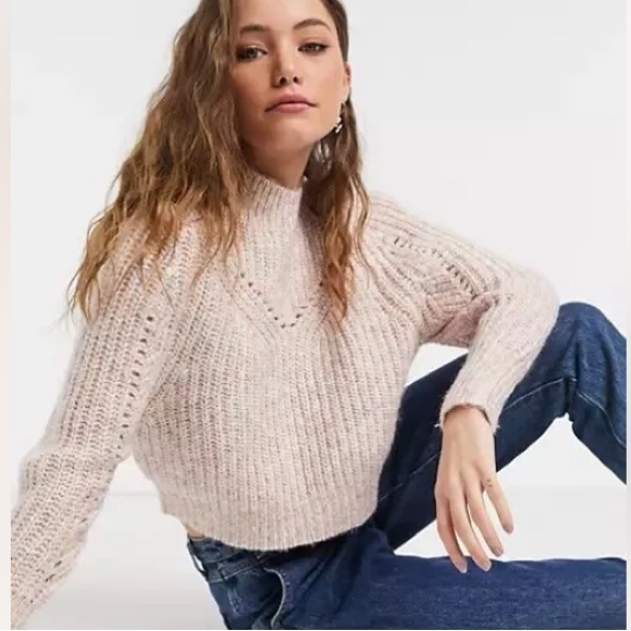 TOPSHOP HEATHER PINK (MULTI COLOR) CROP SWEATER SIZE LARGE - Picture 3 of 10